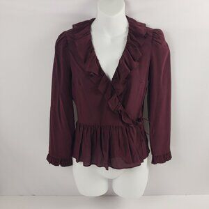 Madewell XXS Burgundy Silk Ruffles Blouse Womens Top